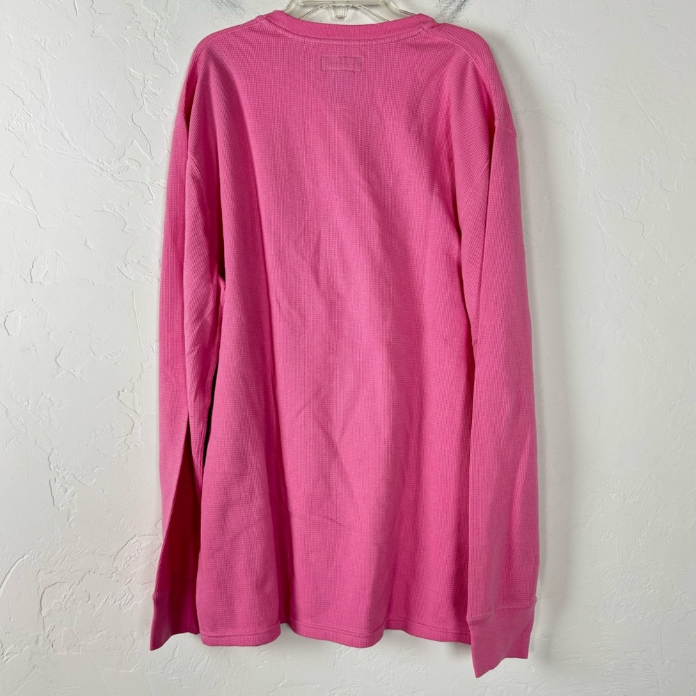 Polo Ralph Lauren Henley Shirt Knit Top Pink Waffle Knit Textured Crew Neck - Picture 2 of 7